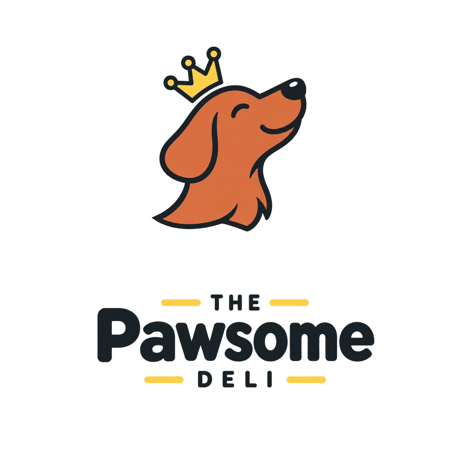The Pawsome Deli — crowned orange dog logo